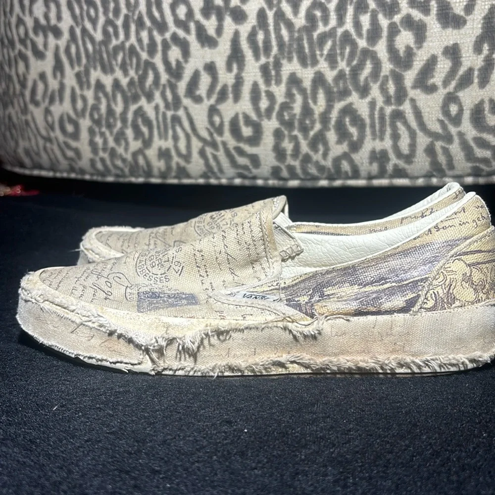 Limited Edition!!! Vans Van Gogh letter Scripted Beige Slip-On Loafers classic